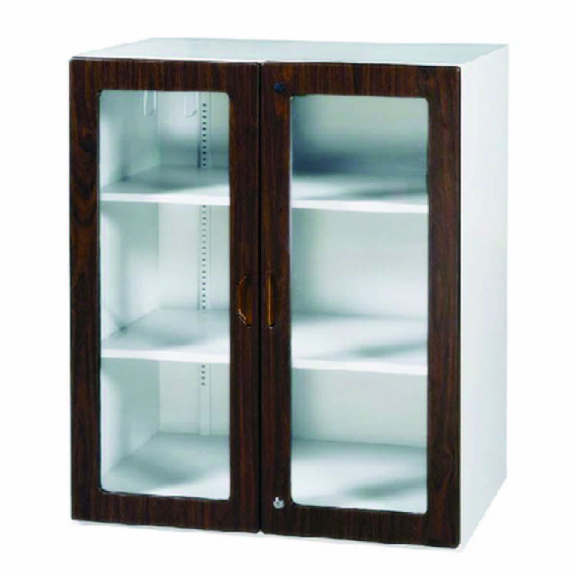 鋼木玻璃三層式開門櫃